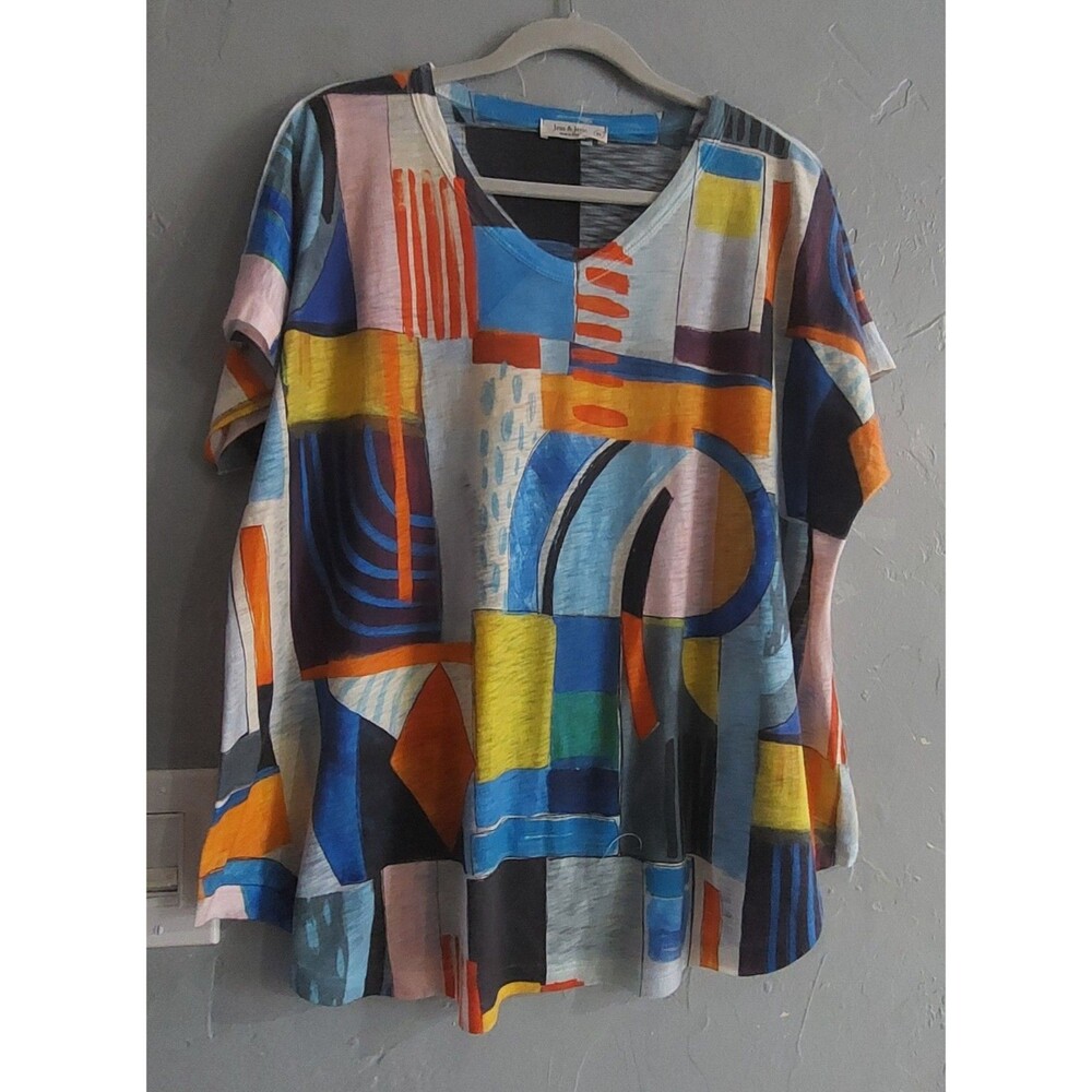 Jess & Jane Tops  Vintage Women's XL, Made In USA, Rayón, Polyester, Artistic, V